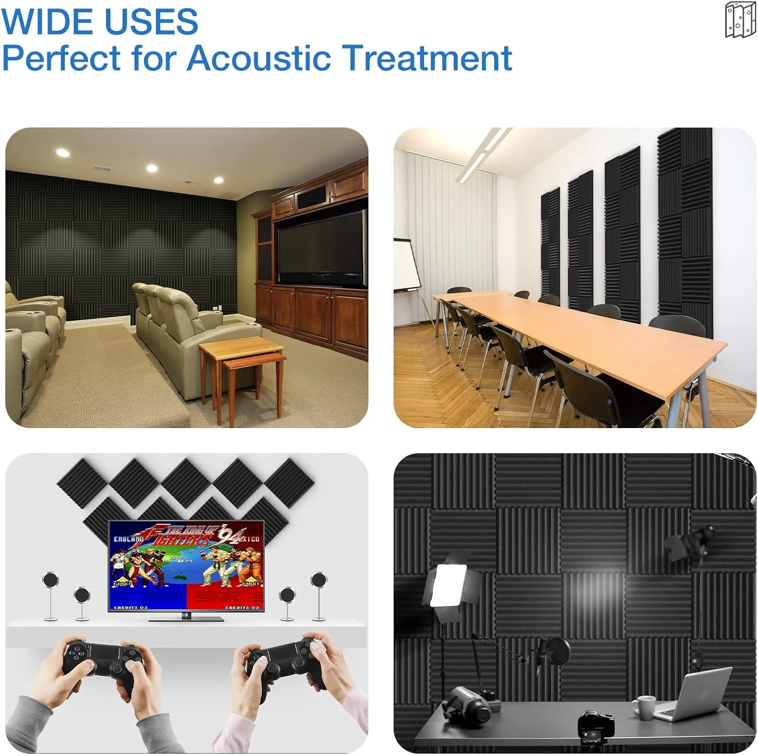 12 Pack Acoustic Panels Self-Adhesive, 1" X 12" X 12" Quick-Recovery Sound Proof Foam Panels, Acoustic Foam Wedges High Density, Soundproof Wall Panels for Home Studio,Carbon Black