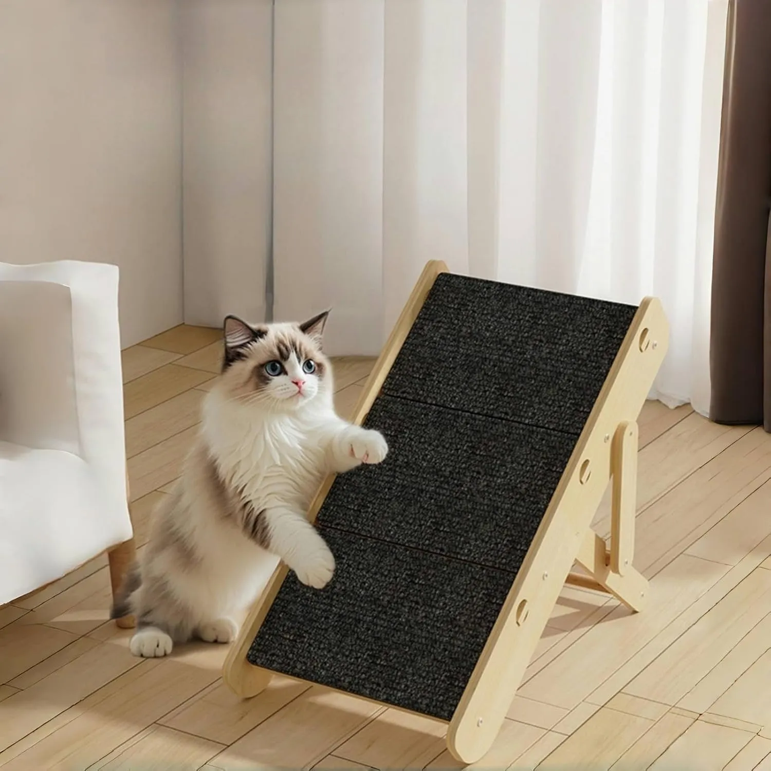 2-Level Convertible Foldable Pet Ramp & Stairs for Couch & Bed (Indoor Use), Wood Pet Steps for Small Dogs & Cats up to 11lbs, Non-Slip Carpet Surface, Portable Design (Assembly Required)