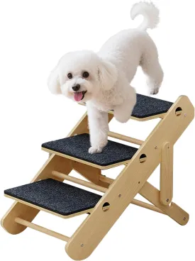 2-Level Convertible Foldable Pet Ramp & Stairs for Couch & Bed (Indoor Use), Wood Pet Steps for Small Dogs & Cats up to 11lbs, Non-Slip Carpet Surface, Portable Design (Assembly Required)