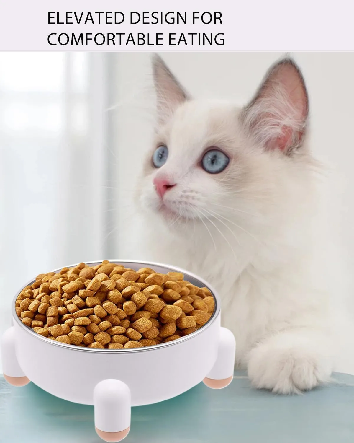 2-Pack Elevated Stainless Steel Cat Bowls - Non-Slip, Raised Metal Pet Bowls for Cats & Small Dogs, Whisker-Friendly, Dishwasher Safe, Holds 3 Cups (24 oz Each), White, Modern Nordic Design