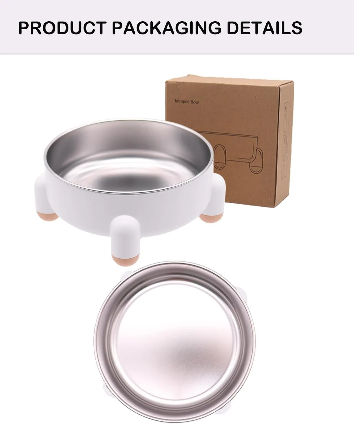 2-Pack Elevated Stainless Steel Cat Bowls - Non-Slip, Raised Metal Pet Bowls for Cats & Small Dogs, Whisker-Friendly, Dishwasher Safe, Holds 3 Cups (24 oz Each), White, Modern Nordic Design