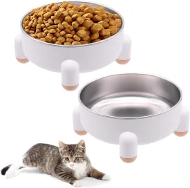 2-Pack Elevated Stainless Steel Cat Bowls - Non-Slip, Raised Metal Pet Bowls for Cats & Small Dogs, Whisker-Friendly, Dishwasher Safe, Holds 3 Cups (24 oz Each), White, Modern Nordic Design