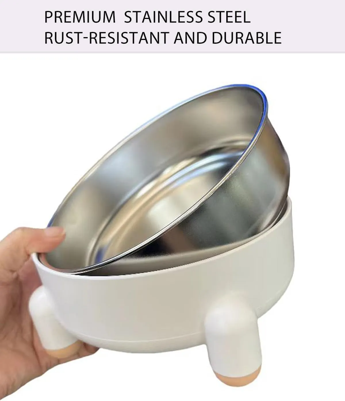 2-Pack Elevated Stainless Steel Cat Bowls - Non-Slip, Raised Metal Pet Bowls for Cats & Small Dogs, Whisker-Friendly, Dishwasher Safe, Holds 3 Cups (24 oz Each), White, Modern Nordic Design