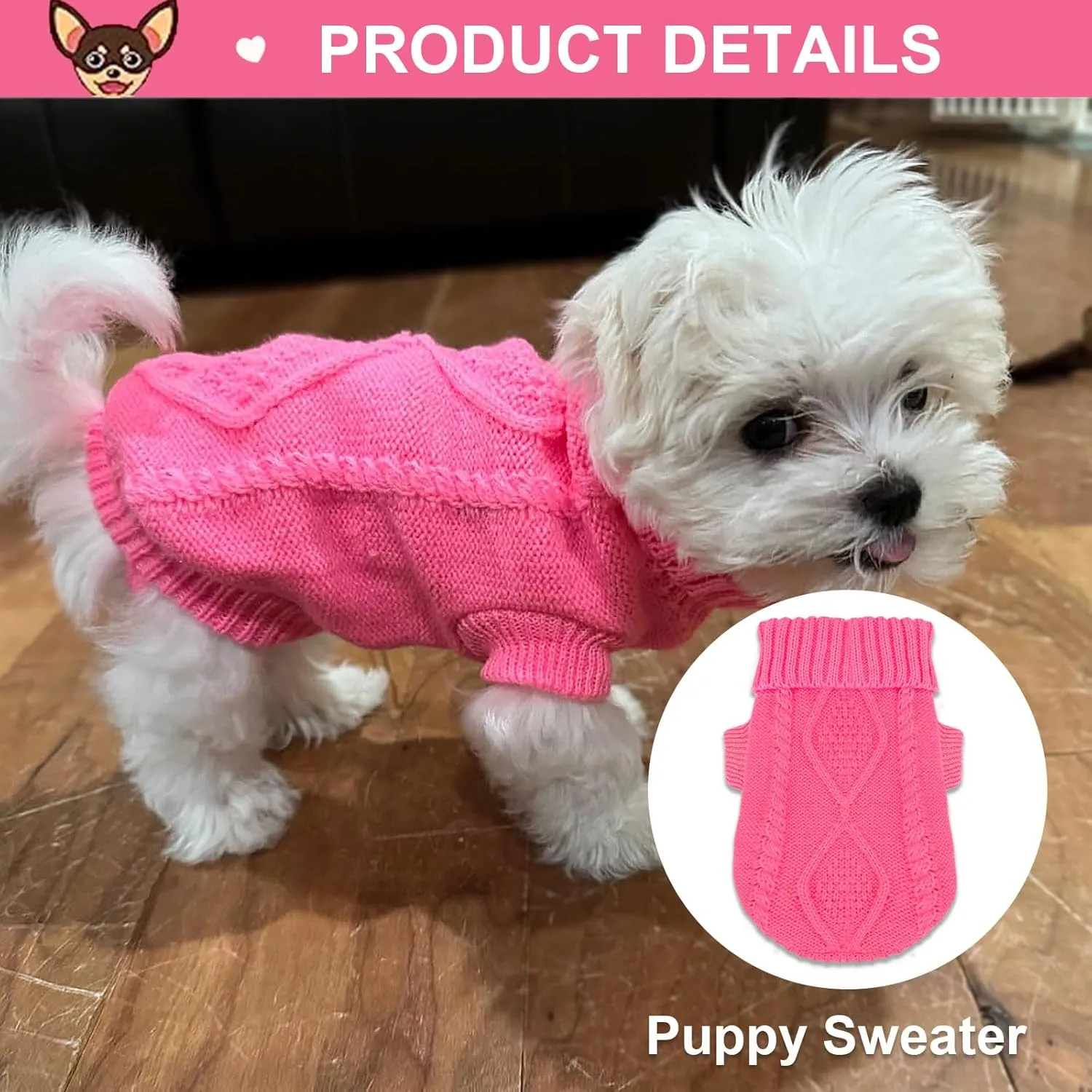2 Pieces Chihuahua Clothes Dog Sweaters for Small Dogs Cute Puppy Cat Clothes Turtleneck Thick Warm Coat for Yorkie Cat Extra Small Dog Clothing (XX-Smal)