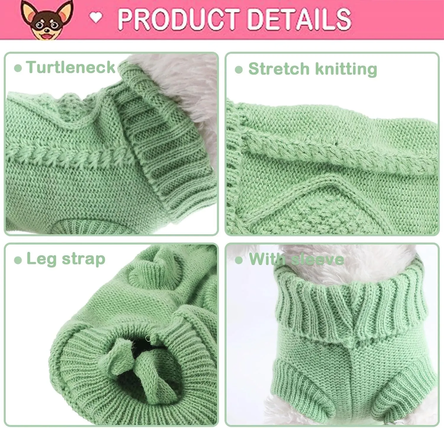 2 Pieces Chihuahua Clothes Dog Sweaters for Small Dogs Cute Puppy Cat Clothes Turtleneck Thick Warm Coat for Yorkie Cat Extra Small Dog Clothing (XX-Smal)
