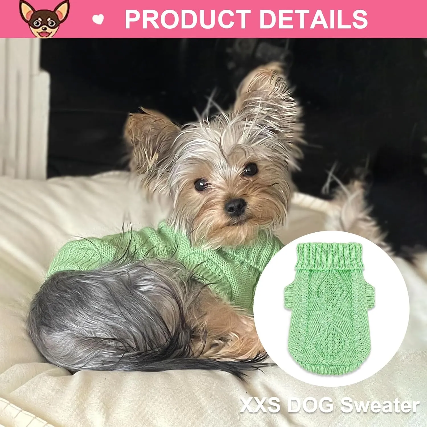 2 Pieces Chihuahua Clothes Dog Sweaters for Small Dogs Cute Puppy Cat Clothes Turtleneck Thick Warm Coat for Yorkie Cat Extra Small Dog Clothing (XX-Smal)