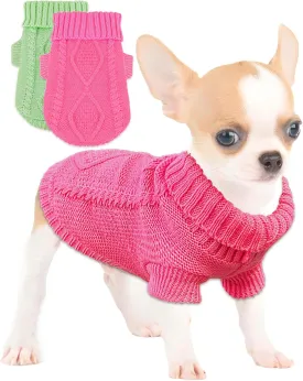 2 Pieces Chihuahua Clothes Dog Sweaters for Small Dogs Cute Puppy Cat Clothes Turtleneck Thick Warm Coat for Yorkie Cat Extra Small Dog Clothing (XX-Smal)