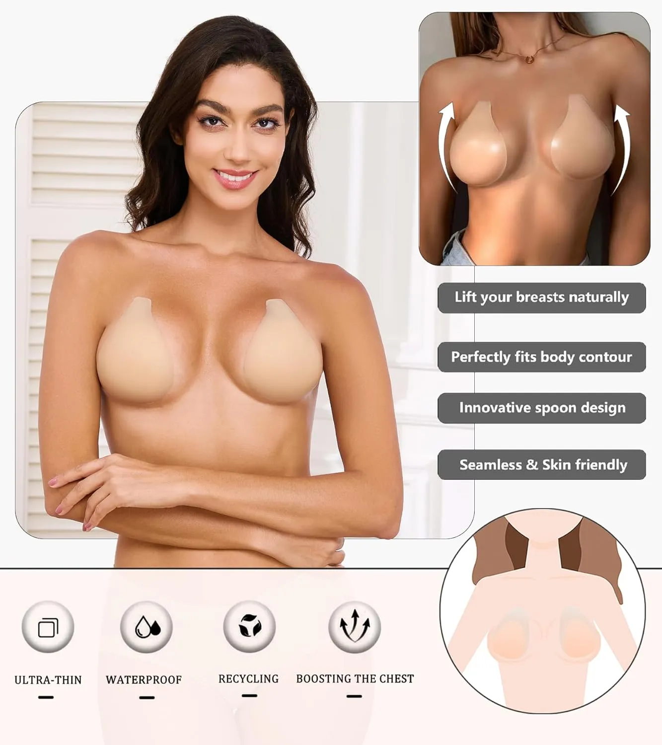 2025 Added Lift Seamless Nipple Covers Ultra-Thin Push up Sticky Pasties Women Adhesive Bras-2 Pairs