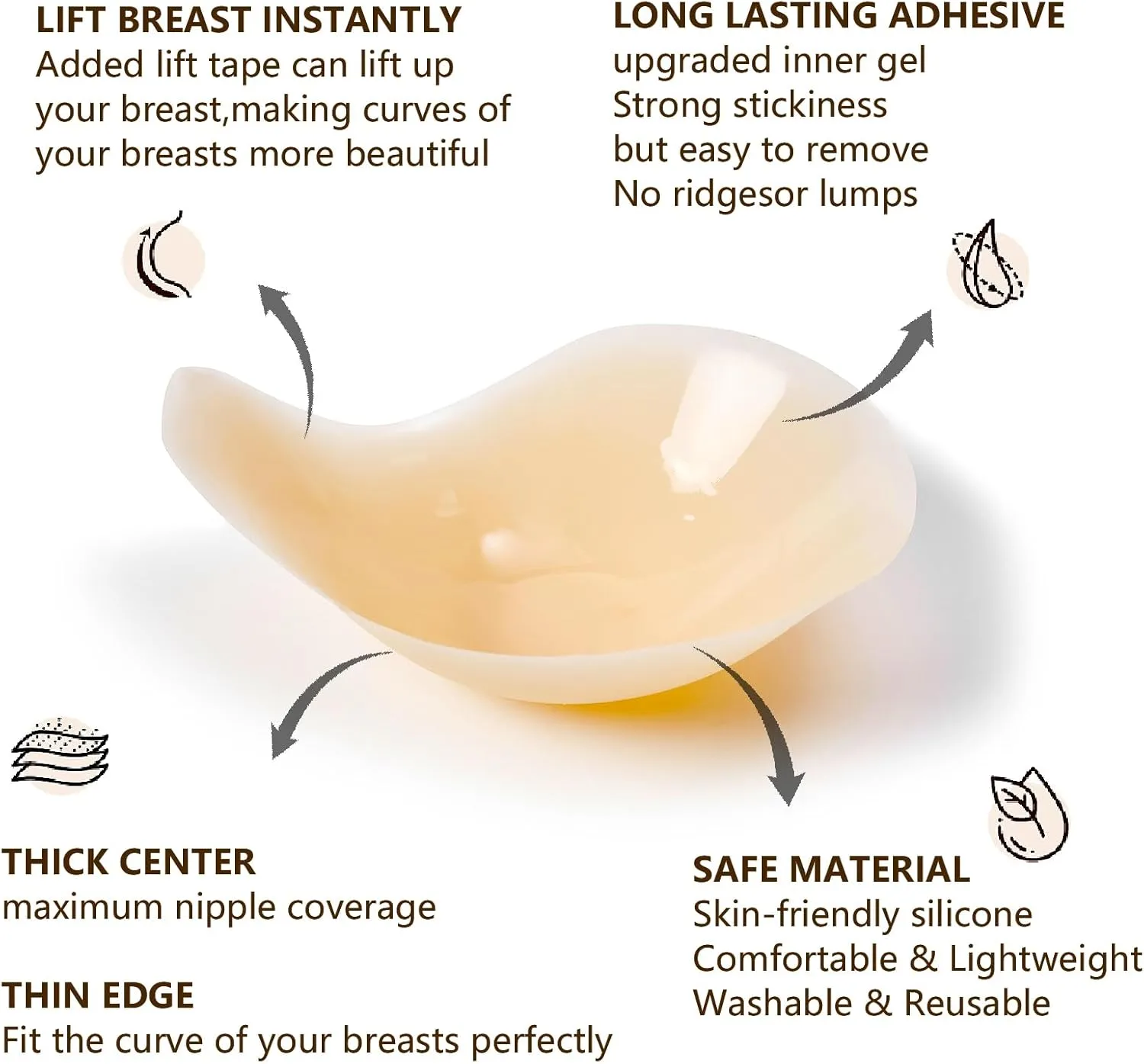2025 Added Lift Seamless Nipple Covers Ultra-Thin Push up Sticky Pasties Women Adhesive Bras-2 Pairs