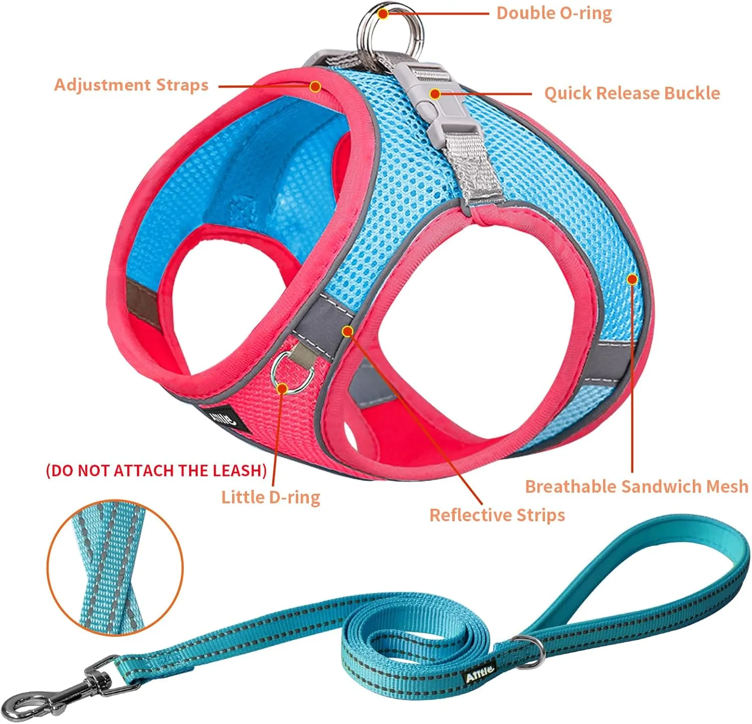 AIITLE No Pull Dog Harness and Leash Set, Step in Adjustable Dog Harness with Padded Vest for All Weather, Dog Leash with Soft Padded Handle, Easy to Put on Small and Medium Dogs Hot Pink S