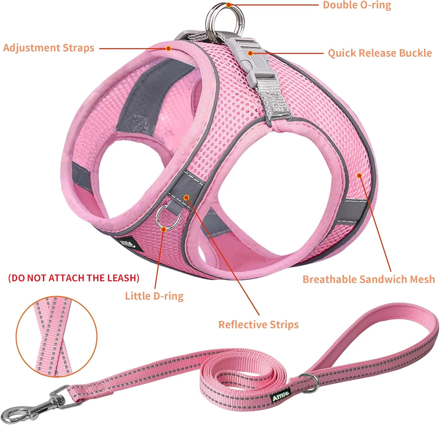 AIITLE No Pull Dog Harness and Leash Set, Step in Adjustable Dog Harness with Padded Vest for All Weather, Dog Leash with Soft Padded Handle, Easy to Put on Small and Medium Dogs Pure Pink S