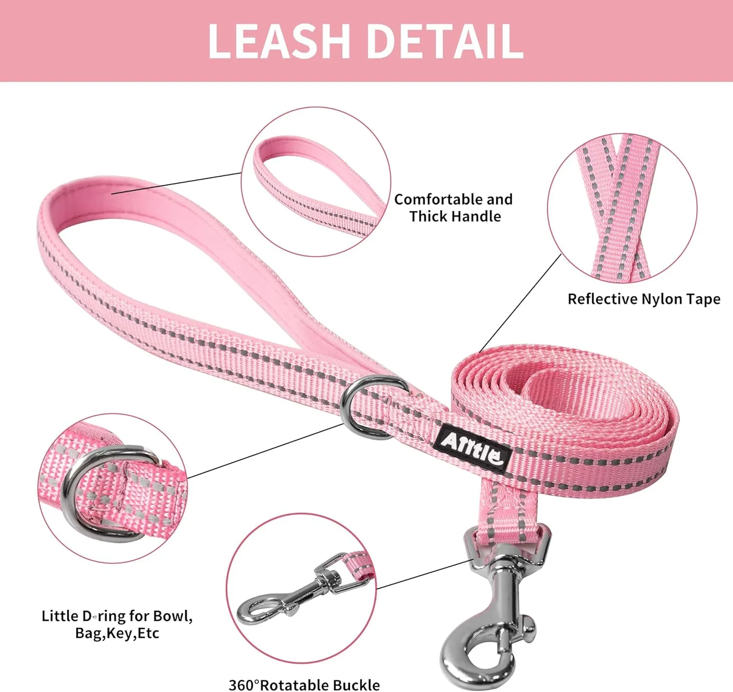 AIITLE No Pull Dog Harness and Leash Set, Step in Adjustable Dog Harness with Padded Vest for All Weather, Dog Leash with Soft Padded Handle, Easy to Put on Small and Medium Dogs Pure Pink S