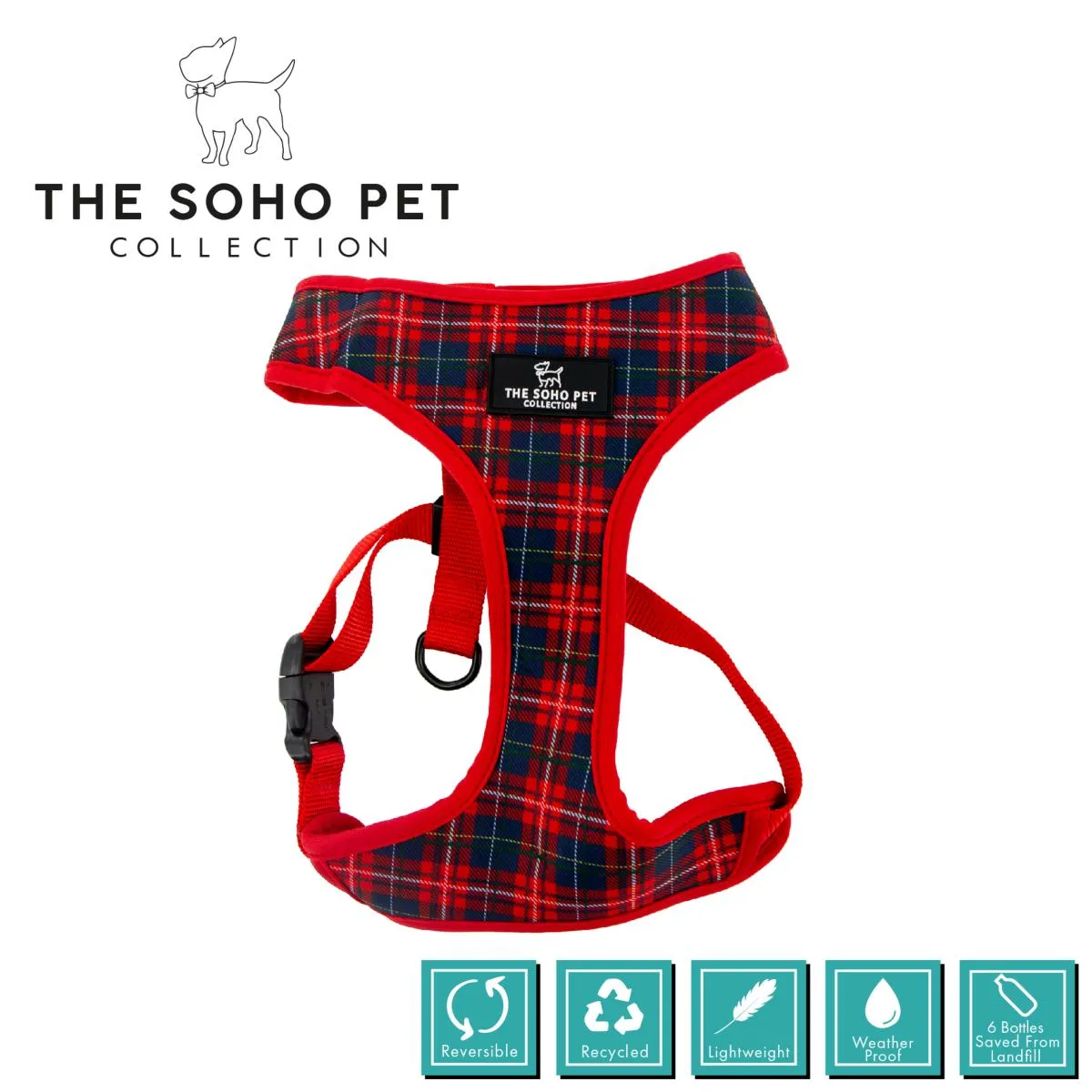 Ancol | Soho Collection | Dog Harness | Reversible Tartan & Stars Pattern