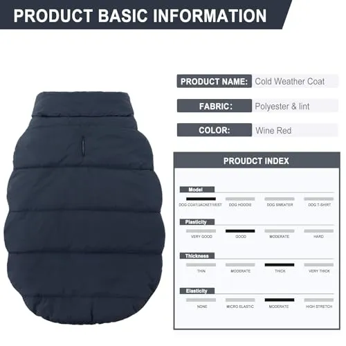 ASENKU Windproof Dog Winter Coat Waterproof Dog Jacket Warm Dog Vest Cold Weather Pet Apparel with 2 Layers Fleece Lined for Small Medium Large Dogs (Red&Navy, XXL)