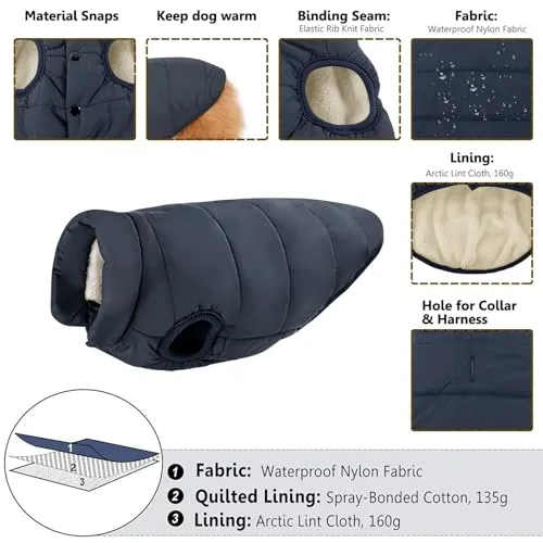 ASENKU Windproof Dog Winter Coat Waterproof Dog Jacket Warm Dog Vest Cold Weather Pet Apparel with 2 Layers Fleece Lined for Small Medium Large Dogs (Red&Navy, XXL)