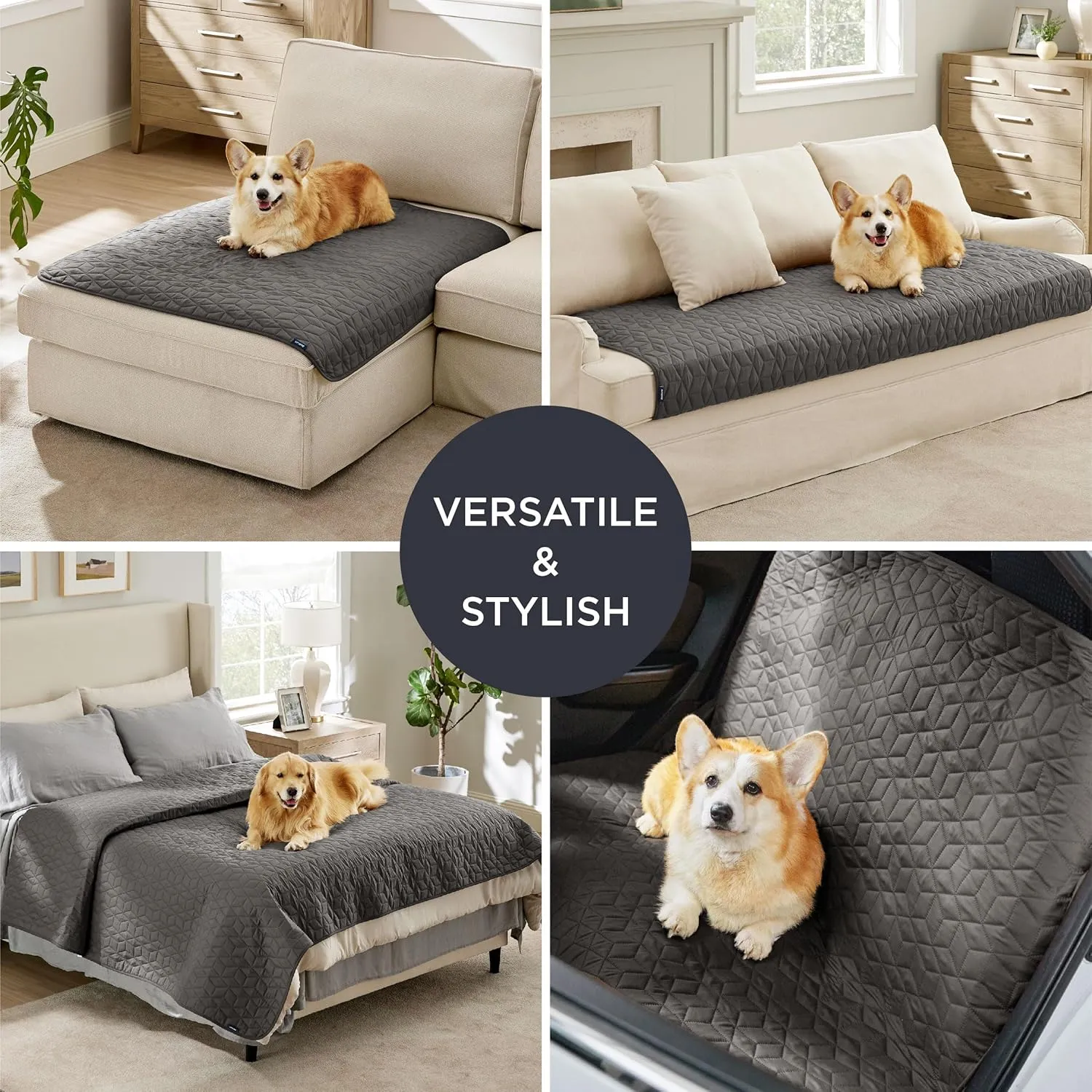 Bedsure 100% Waterproof Couch Cover for Dogs Washable - Non Slip Waterproof Blanket Large for Bed Sofa, Lightweight Furniture Protector Durable for Pet Puppy with Non-Slip Bottom, Dark Grey, 52x82IN