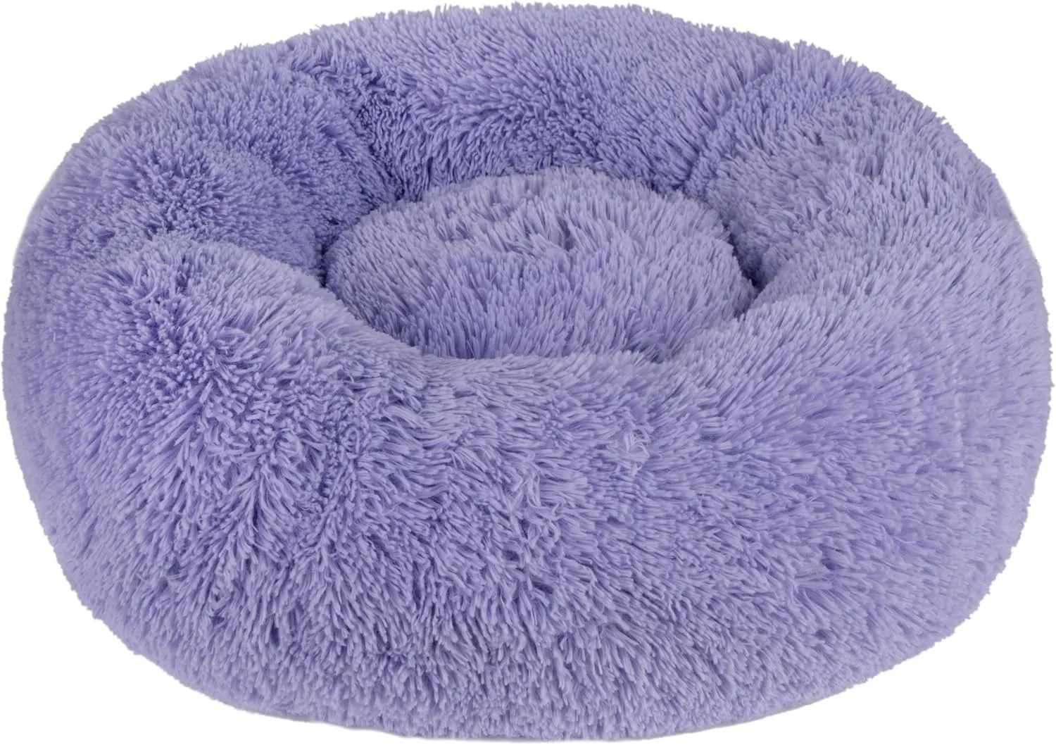 Best Pet Supplies Round Calming Dog Bed with Plush Faux Fur Fabric, Anti-Anxiety Cushion for Indoor Pets, Slip-Resistant Base, Soft Ergonomic Support - Lavender, 30x30x8''