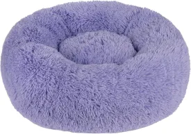 Best Pet Supplies Round Calming Dog Bed with Plush Faux Fur Fabric, Anti-Anxiety Cushion for Indoor Pets, Slip-Resistant Base, Soft Ergonomic Support - Lavender, 30x30x8''