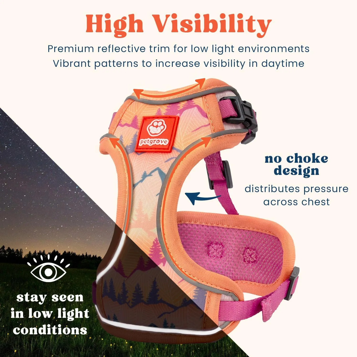 Cat Harness and Leash Set for Walking, Escape Proof Vest Harnesses for Cats, Breathable Mesh with Reflective Strips - (Sienna Mountains), Small