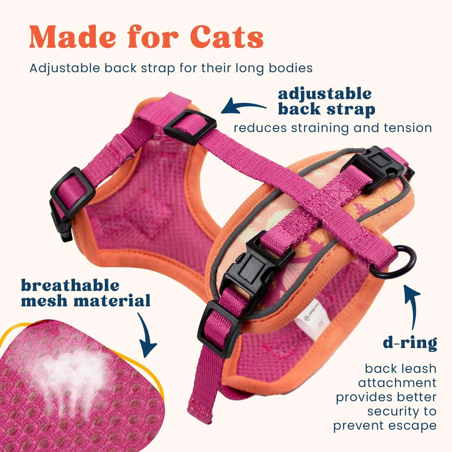 Cat Harness and Leash Set for Walking, Escape Proof Vest Harnesses for Cats, Breathable Mesh with Reflective Strips - (Sienna Mountains), Small