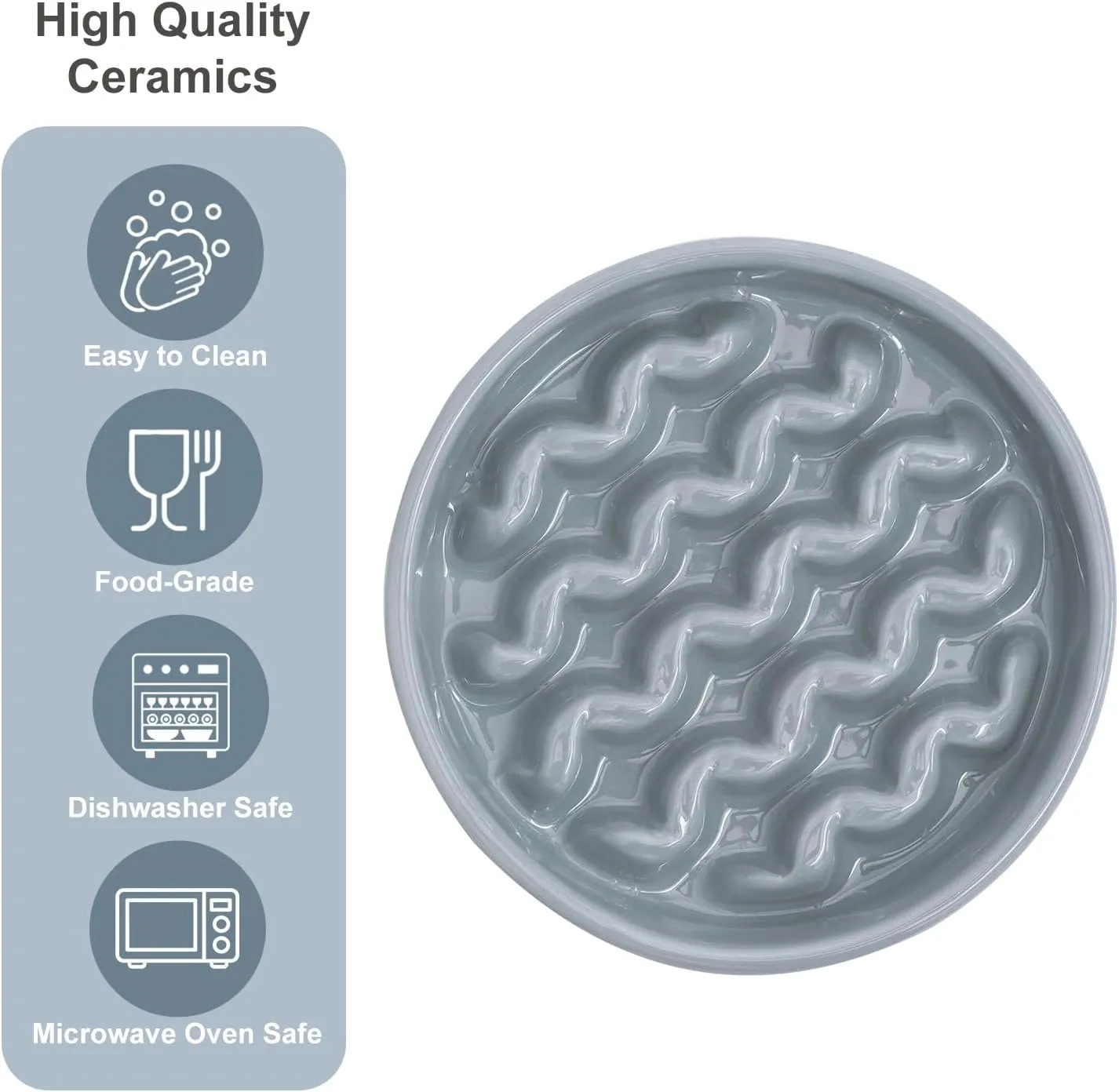 Ceramic Maze Slow Feeder Dog Bowl for Small & Large Breeds, Slow Eating Food Bowl, Non-Slip Stand, Pet Food Puzzle Design- 9-49OZ (Ice Blue-M)