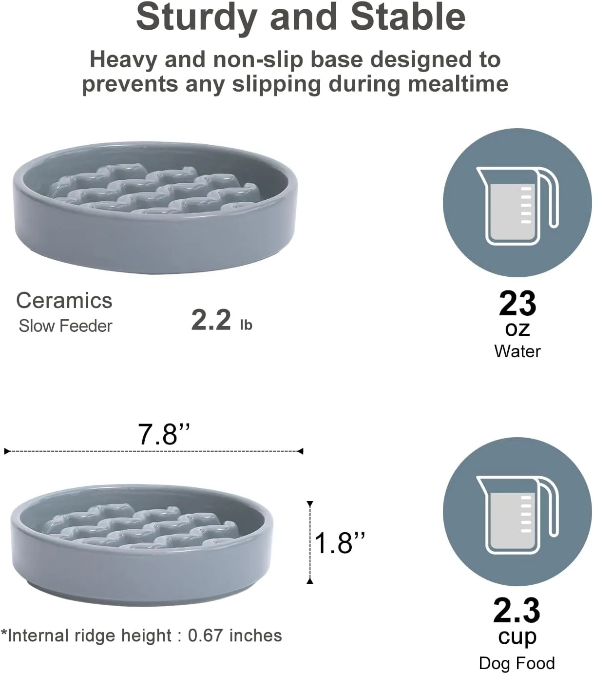 Ceramic Maze Slow Feeder Dog Bowl for Small & Large Breeds, Slow Eating Food Bowl, Non-Slip Stand, Pet Food Puzzle Design- 9-49OZ (Ice Blue-M)