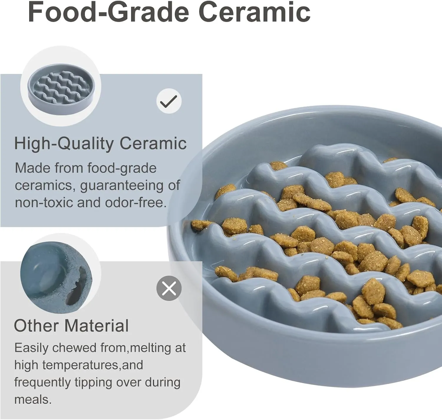 Ceramic Maze Slow Feeder Dog Bowl for Small & Large Breeds, Slow Eating Food Bowl, Non-Slip Stand, Pet Food Puzzle Design- 9-49OZ (Ice Blue-M)