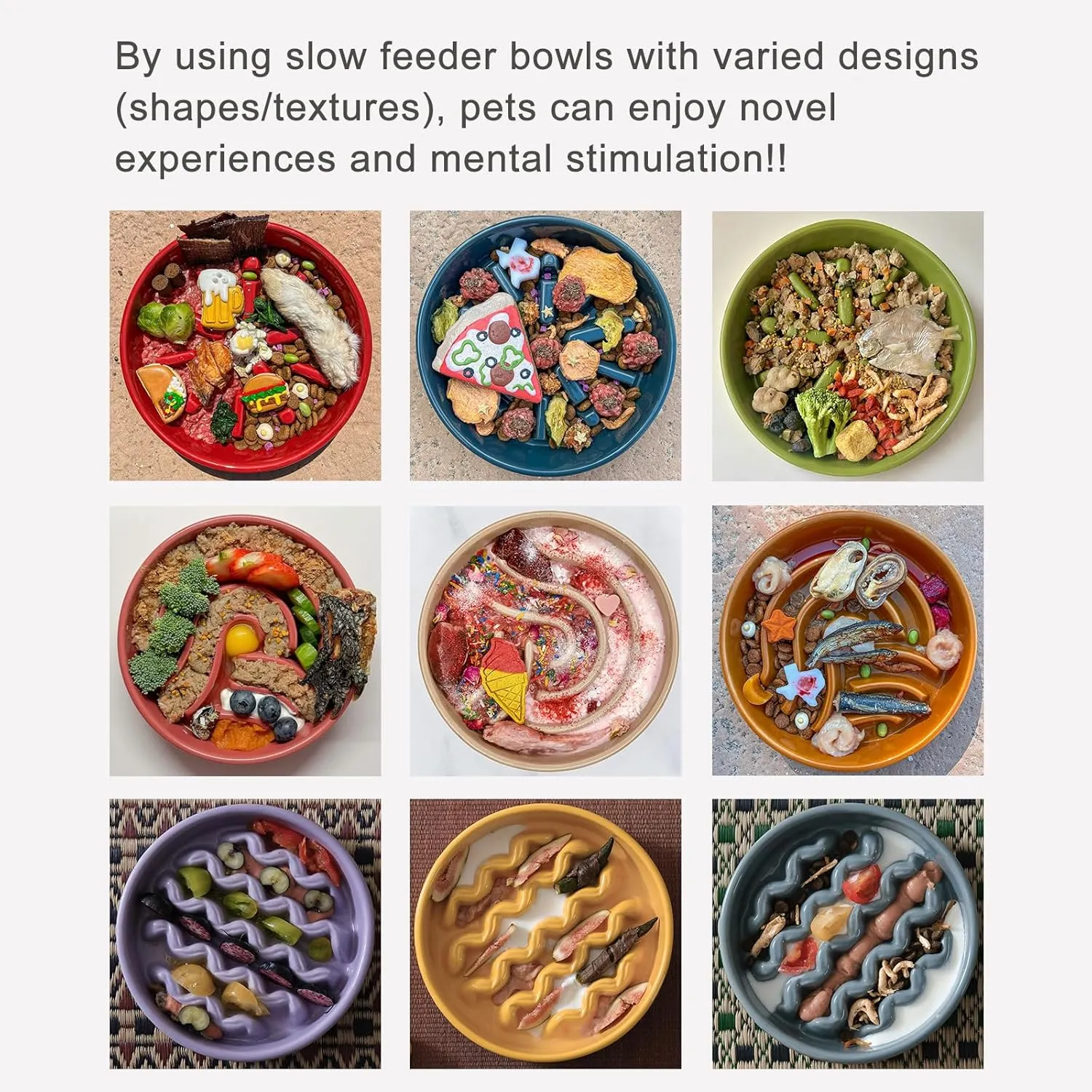 Ceramic Maze Slow Feeder Dog Bowl for Small & Large Breeds, Slow Eating Food Bowl, Non-Slip Stand, Pet Food Puzzle Design- 9-49OZ (Ice Blue-M)