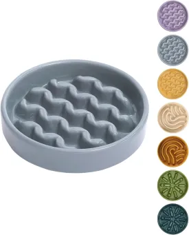 Ceramic Maze Slow Feeder Dog Bowl for Small & Large Breeds, Slow Eating Food Bowl, Non-Slip Stand, Pet Food Puzzle Design- 9-49OZ (Ice Blue-M)