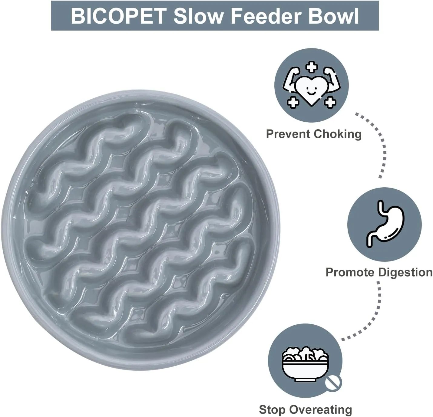 Ceramic Maze Slow Feeder Dog Bowl for Small & Large Breeds, Slow Eating Food Bowl, Non-Slip Stand, Pet Food Puzzle Design- 9-49OZ (Ice Blue-M)