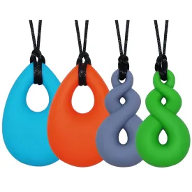 Chew Necklace for Sensory Kids and Adults, 4 Pcs Food-Grade Silicone Chew Toys for Boys Girls with ADHD/Autism/SPD/Anxiety, Durable Chewy Necklace Sensory Reduce Chewing Fidgeting - BPA Free