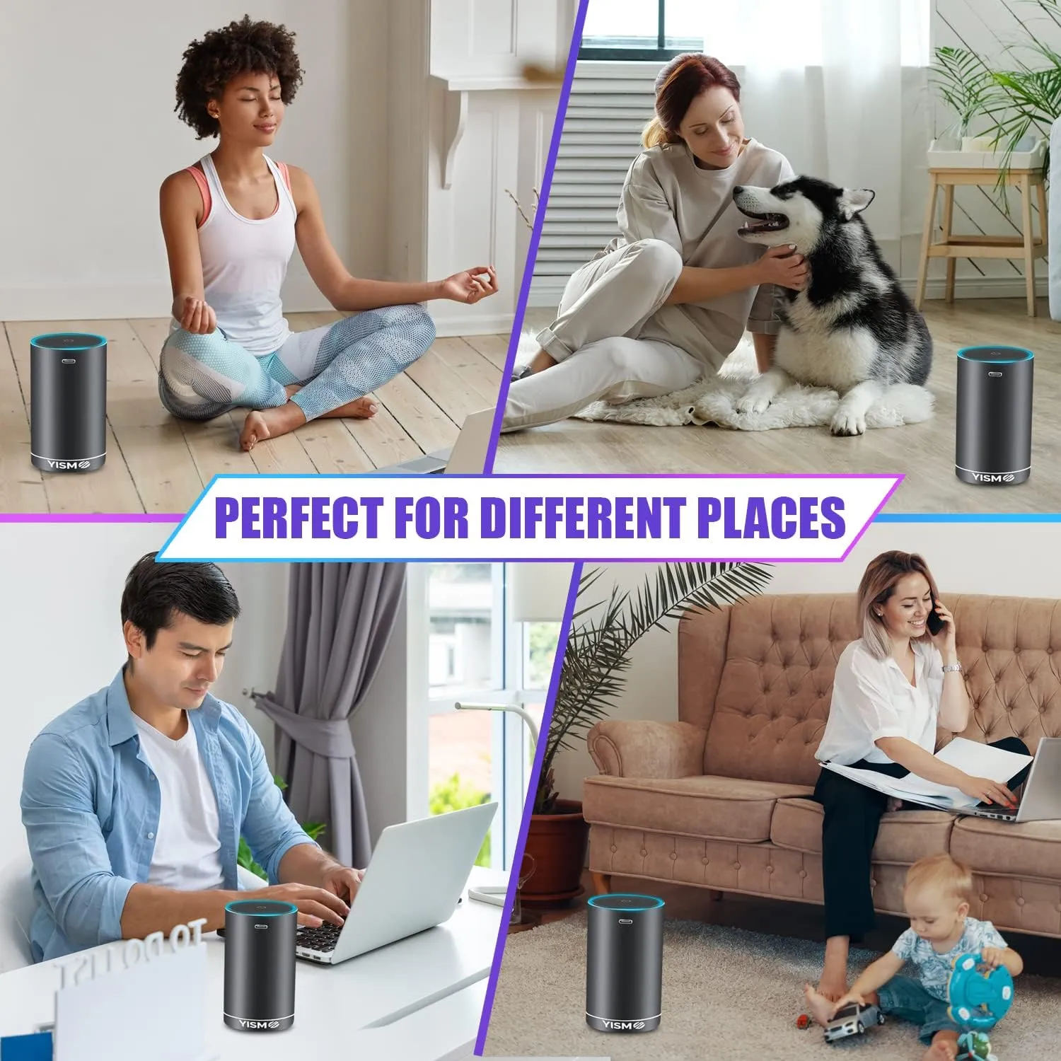 Clean Air Freshener and Odor Eliminator. Travel Size Electric Fragrance Diffuser Removes Pet, Smoke and Other Odors. Smart-Touch USB Charge. Home, Office or Travel. (Pet, Black)