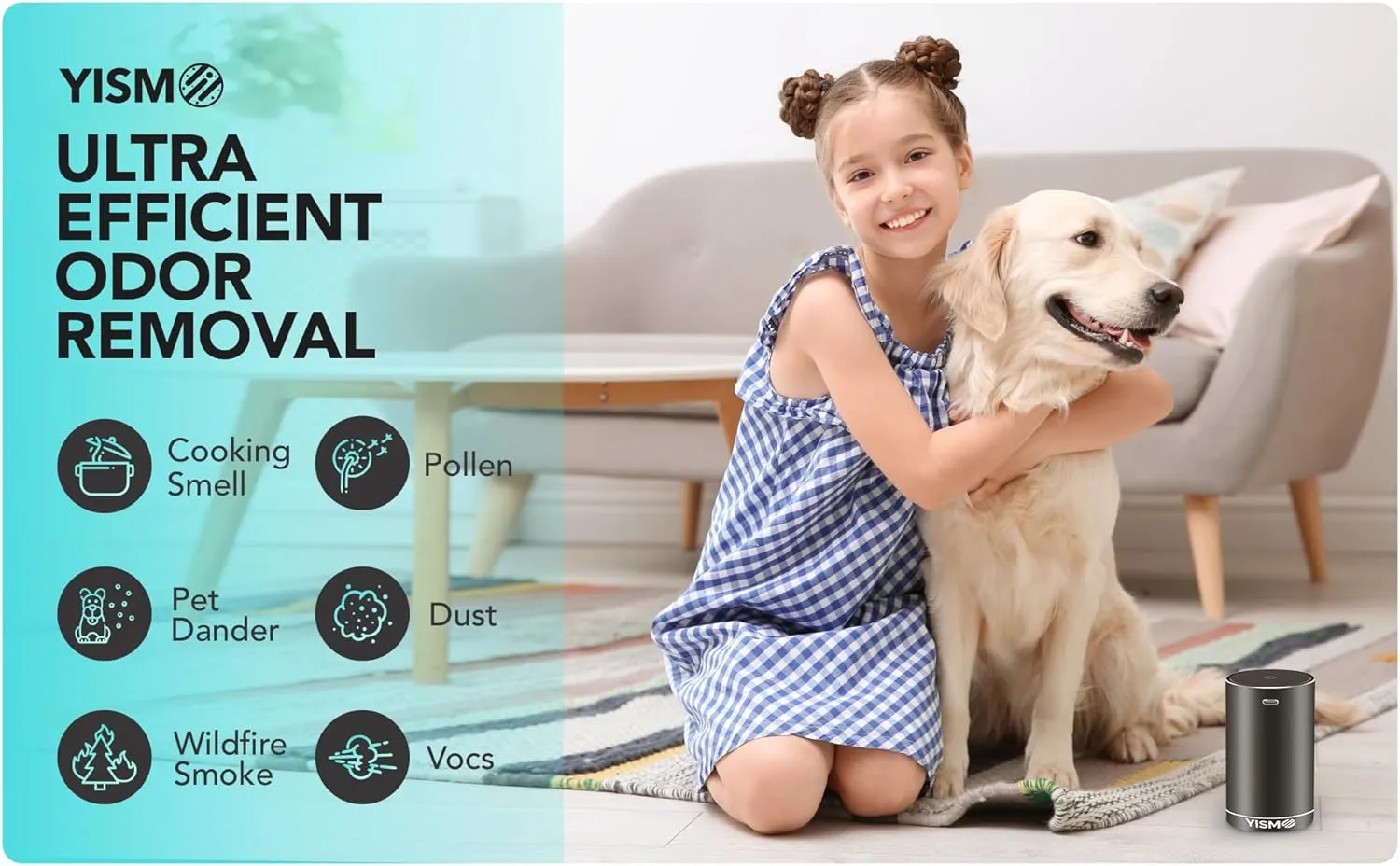 Clean Air Freshener and Odor Eliminator. Travel Size Electric Fragrance Diffuser Removes Pet, Smoke and Other Odors. Smart-Touch USB Charge. Home, Office or Travel. (Pet, Black)