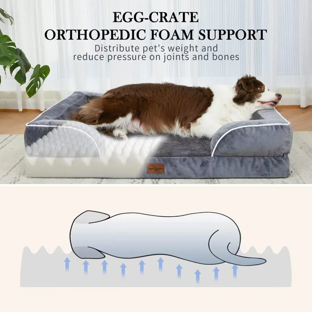 Comfort Expression XL Dog Bed with Bolster, Waterproof Orthopedic Foam Dog Beds for Extra Large Dogs, Washable Dogs Sofa Pet Bed with Removable Cover & Non-Slip Bottom(X-Large,Dark Grey)