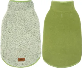 Cyeollo Warm Dog Coat - Fleece Sherpa Winter Sweater, Turtleneck Dog Jacket with Leash Hole, Soft Reversible Coat for Cold Weather, Green, S-M-L