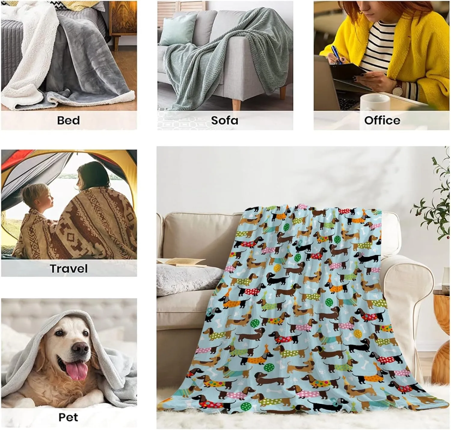 Dachshund Fleece Flannel Blanket - Cute Wiener Dog Throw for Girls, Boys & Puppy Lovers - 40"x30" for Baby, Toddler/Pets