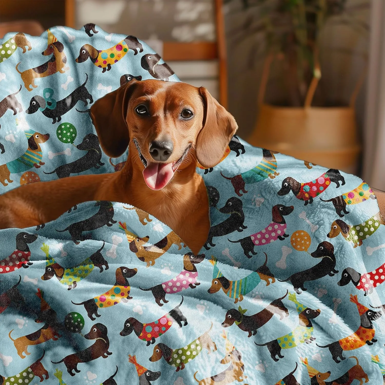 Dachshund Fleece Flannel Blanket - Cute Wiener Dog Throw for Girls, Boys & Puppy Lovers - 40"x30" for Baby, Toddler/Pets