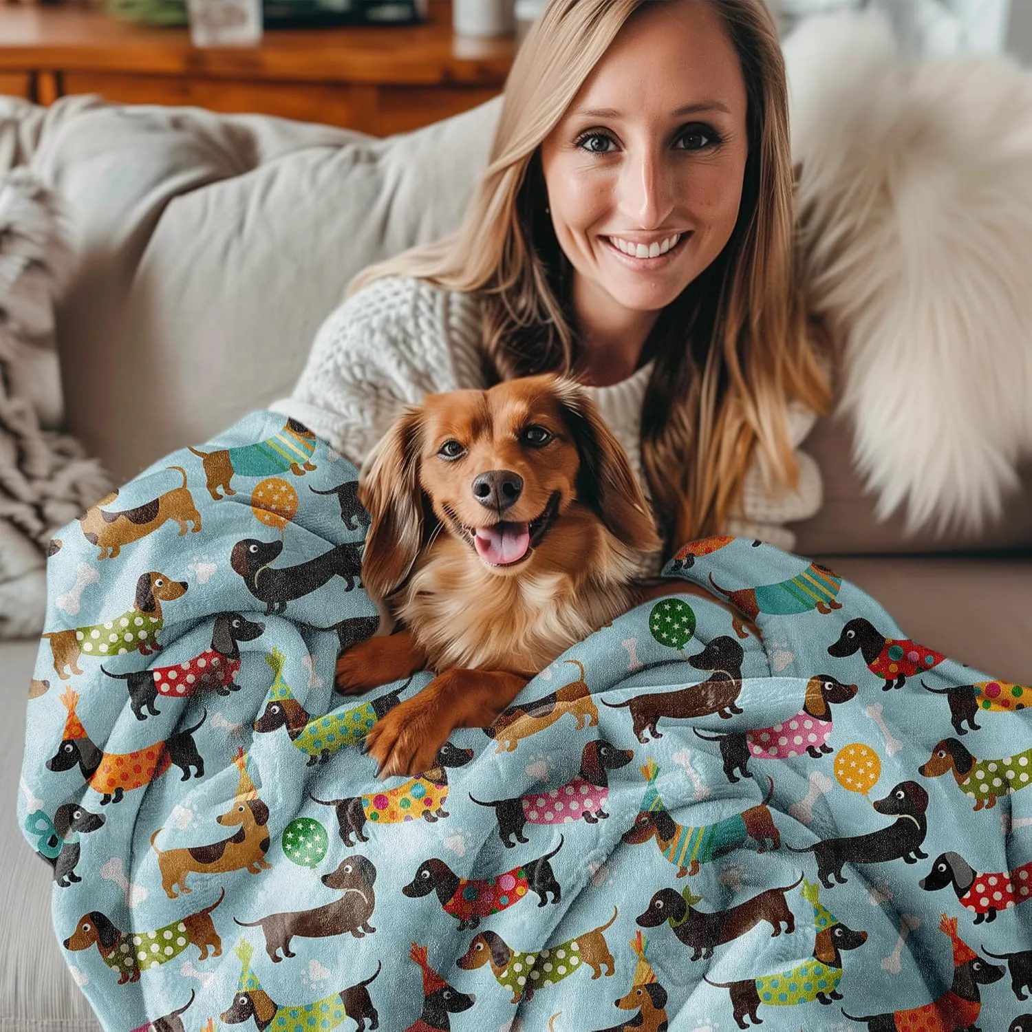 Dachshund Fleece Flannel Blanket - Cute Wiener Dog Throw for Girls, Boys & Puppy Lovers - 40"x30" for Baby, Toddler/Pets