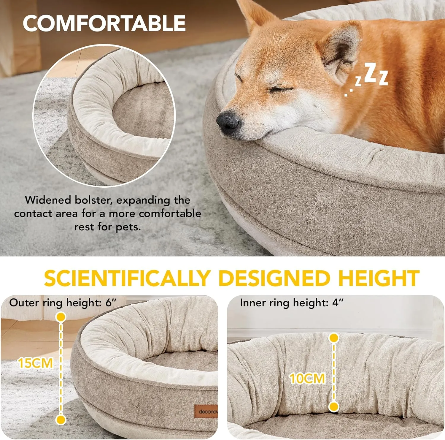 Deconovo Calming Donut Dog Bed Cozy Waterproof Pet Bed 20 Inch Khaki