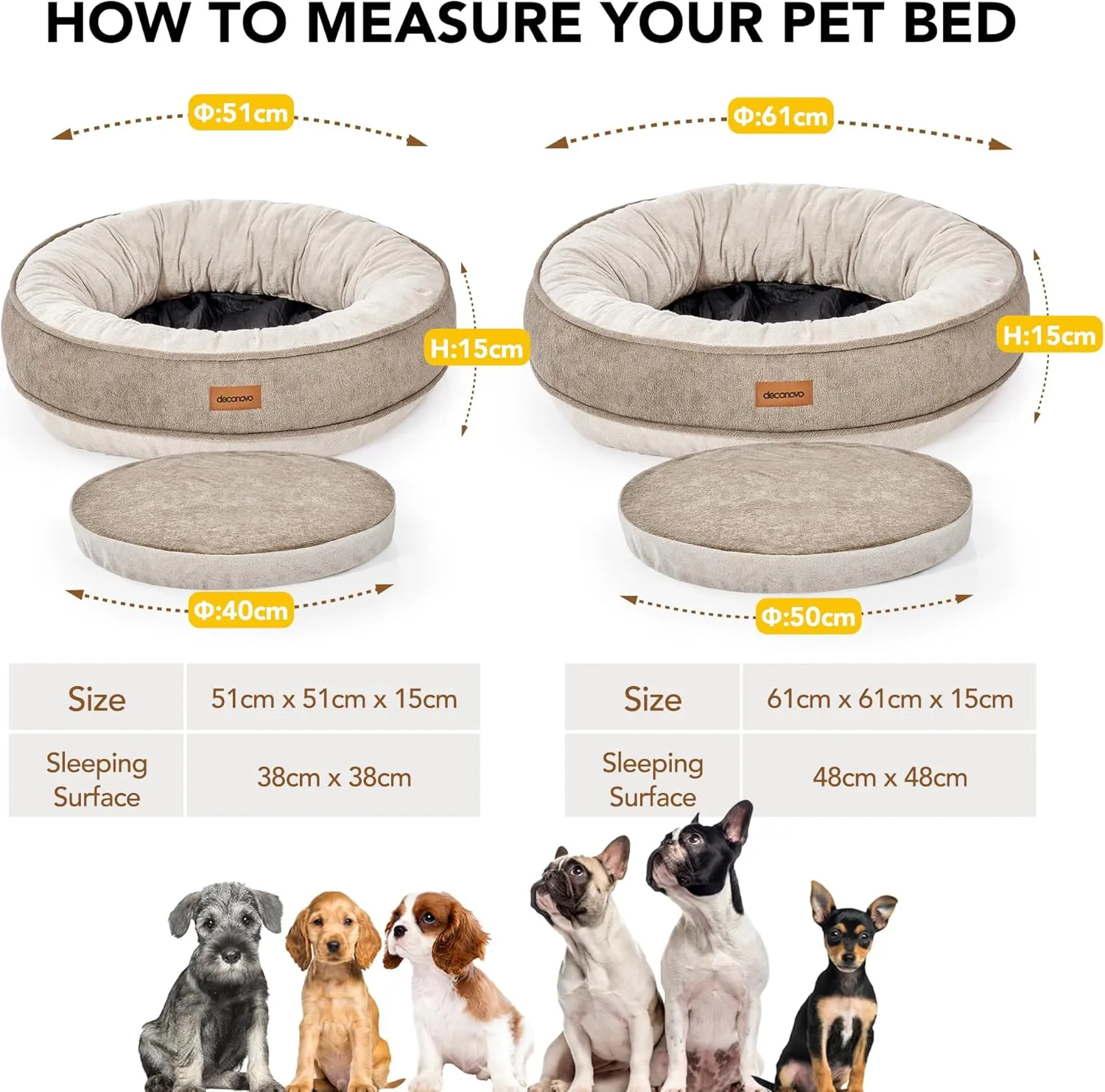 Deconovo Calming Donut Dog Bed Cozy Waterproof Pet Bed 20 Inch Khaki