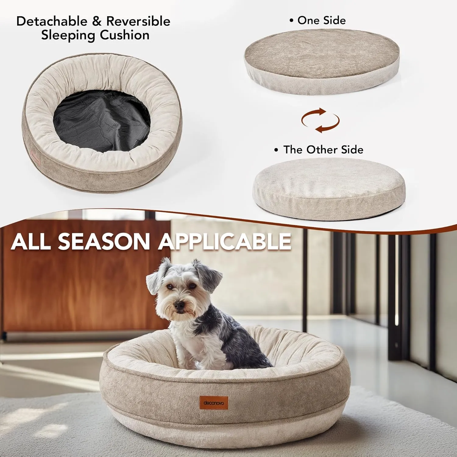 Deconovo Calming Donut Dog Bed Cozy Waterproof Pet Bed 20 Inch Khaki