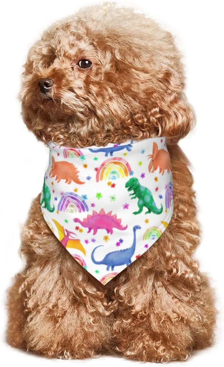 Dinosaurs Rainbow Colorful Dog Bandana Scarf Triangle Bibs Pet Accessories Cat Kerchief