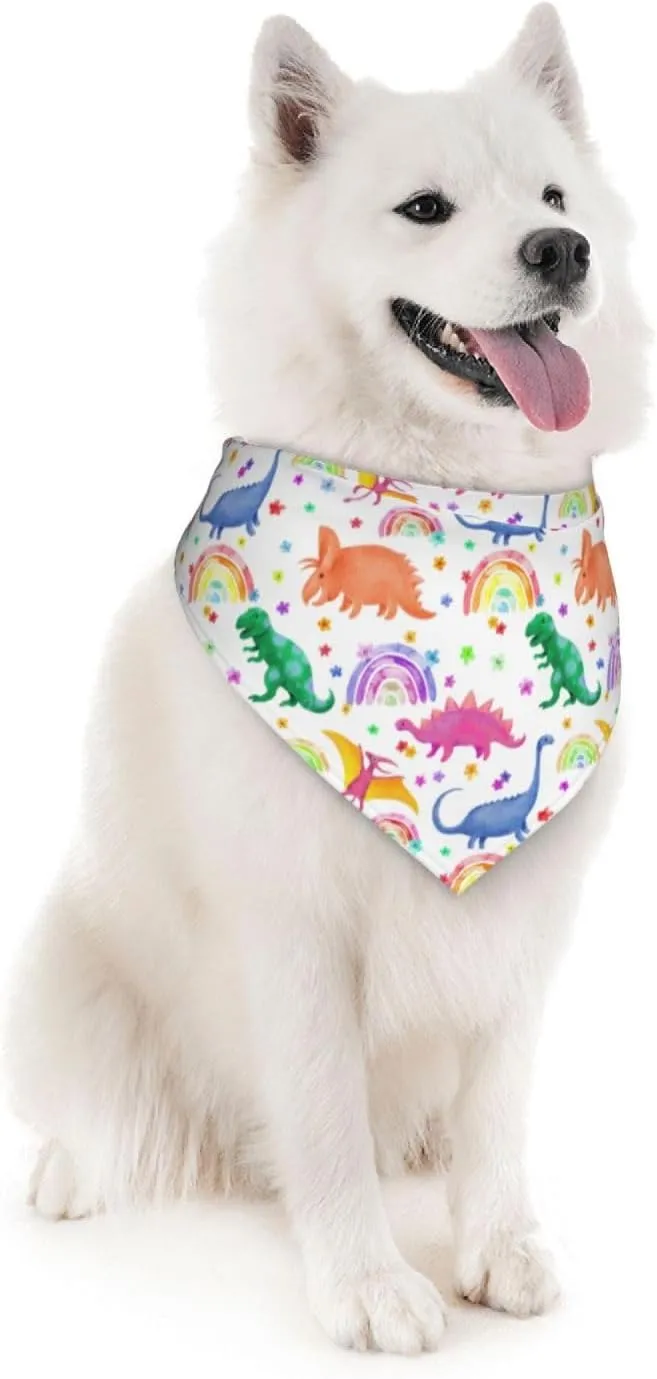 Dinosaurs Rainbow Colorful Dog Bandana Scarf Triangle Bibs Pet Accessories Cat Kerchief