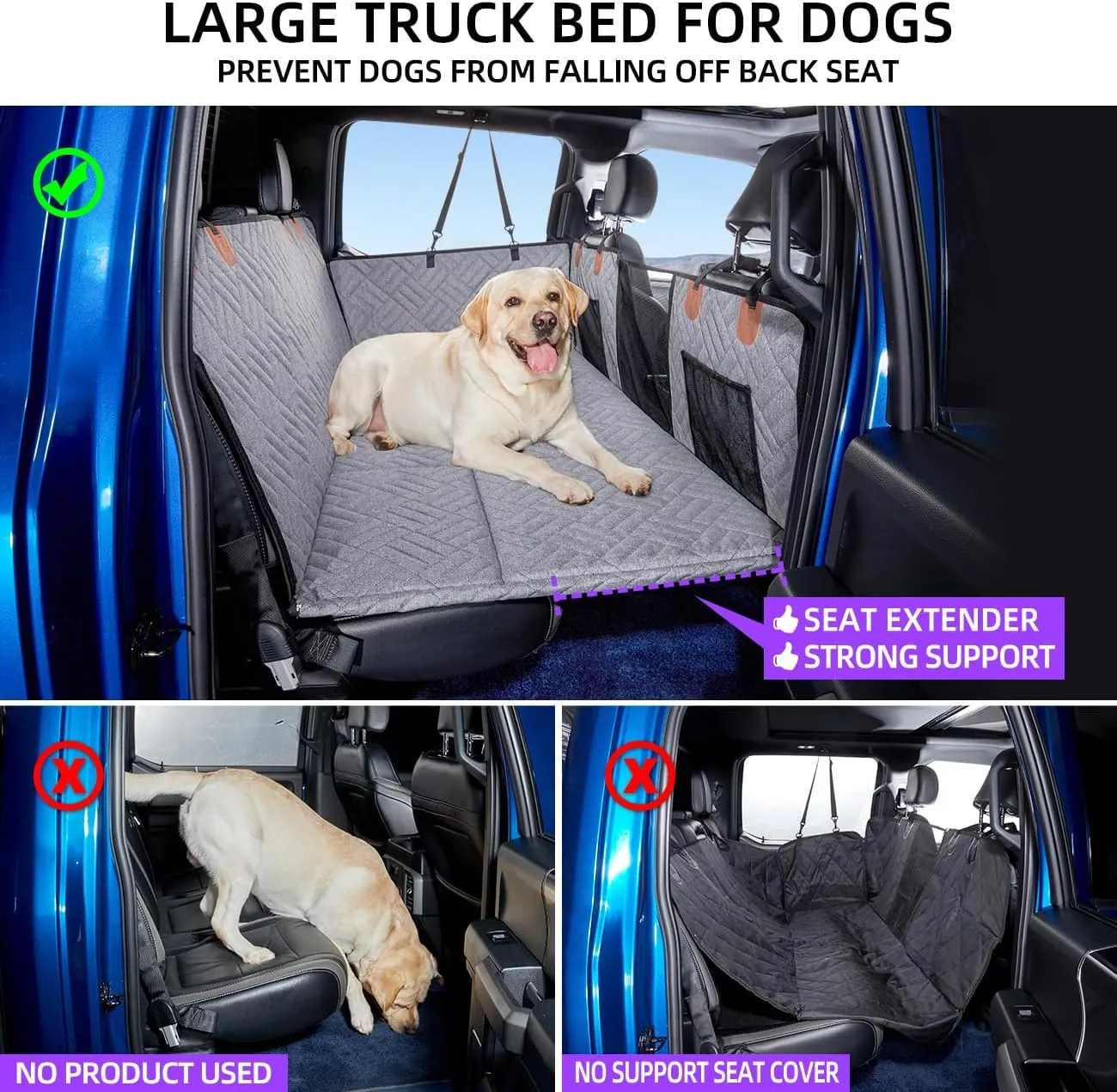 Dog Back Seat Extender - Non Inflatable Car Bed Mattress Pet Seat Covers for Trucks (Gray)