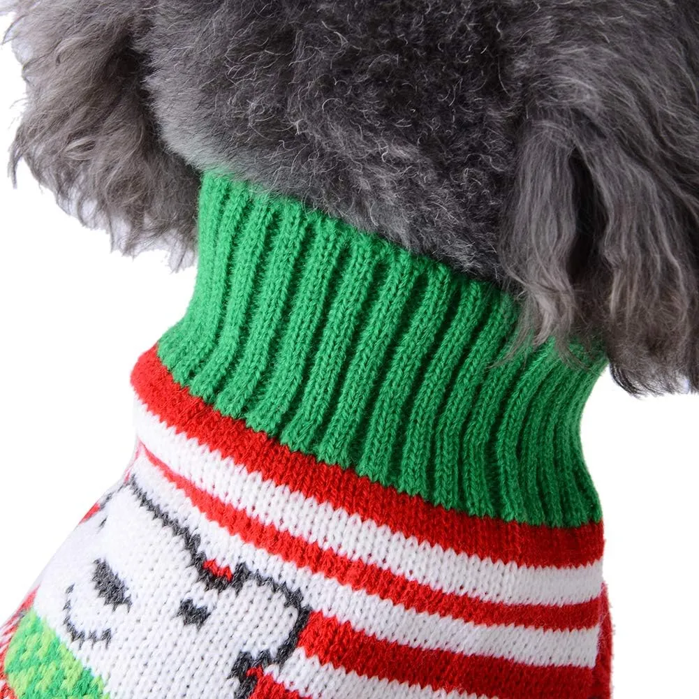 Dog Christmas Sweater Holiday Clothes for Dogs Girl Boy Fall Winter Knitted Soft Warm Puppy Clothing Cute Bear Striped Pet Outfit Ugly Xmas Sweater for Small Medium Dogs Cats(L,Green Red)