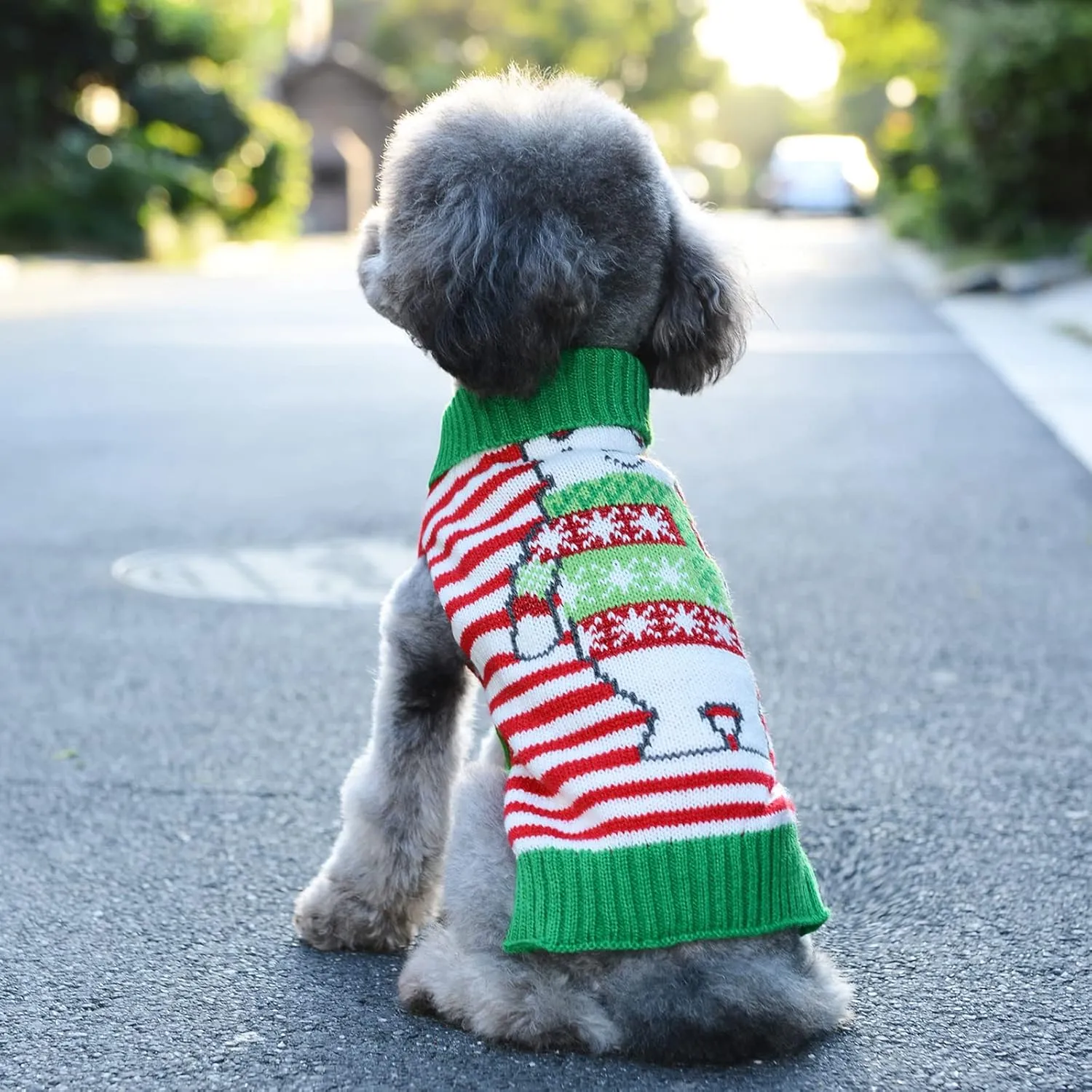 Dog Christmas Sweater Holiday Clothes for Dogs Girl Boy Fall Winter Knitted Soft Warm Puppy Clothing Cute Bear Striped Pet Outfit Ugly Xmas Sweater for Small Medium Dogs Cats(L,Green Red)