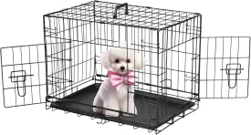 Dog Crate, 24 Inch Small Dog Kennel, Portable Dog Cage with Divider Panel, Foldable Metal Travel Dog Crate, Wire Dog Kennel with Double Door, Leak-Proof Pan Tray for Indoor Outdoor Use