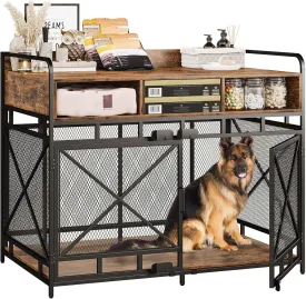 Dog Crate Furniture,Wooden Dog Crate End Table,43 Inch Dog Kennel with Drawers,Heavy Duty Dog Cage,Decorative Pet Crate Dog Cage for Indoor 43.3" L x 27.6" W x 35.7" H (Rustic Brown)