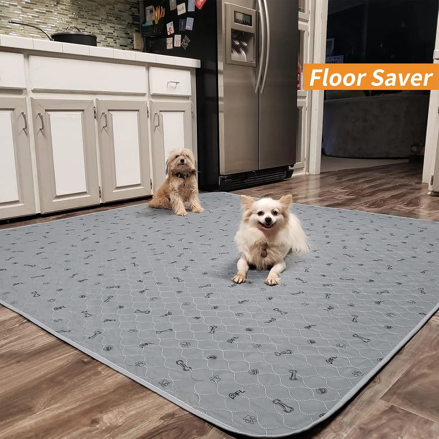 Dog Pee Pad Washable 65x48 Large, Fast Absorption Reusable Puppy Pads, Waterproof Pet Training Pads,Non-Slip Bone Print Whelping Pad for Dog Playpen, Incontinence, Housebreaking