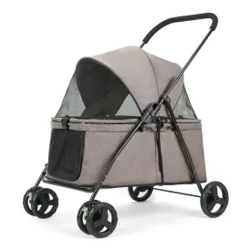 Dog Travel Stroller with 4 Heavy Duty Wheels, Foldable Pet Stroller with Adjustable Handle - Double Doggie Capacity Jogger Wagon with Back Front Door for Small Medium Dogs (Coffee)